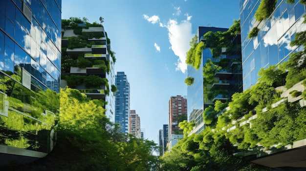 Photo green buildings in modern sustainable cityscape