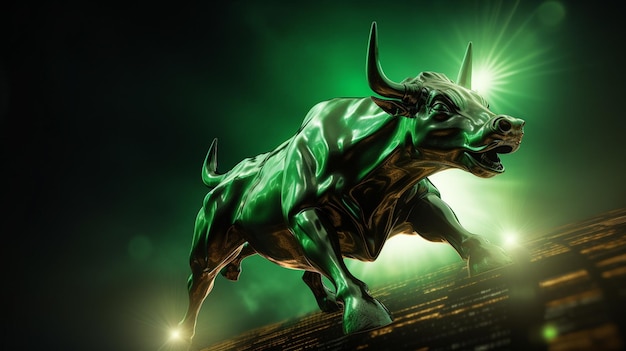 Photo green bull market run on border upward presents uptrend stock market financial and business concept