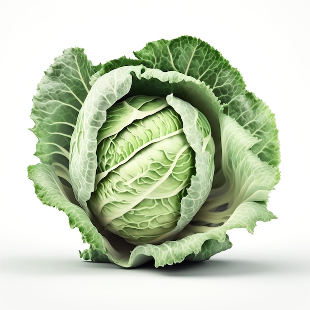 A green cabbage with a white background and the word cabbage on it.