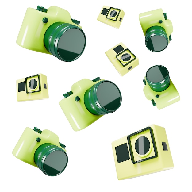 Green cameras pattern on white background 3d render illustration