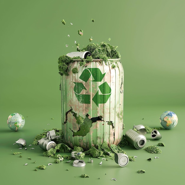 a green can with a green recycle logo on it