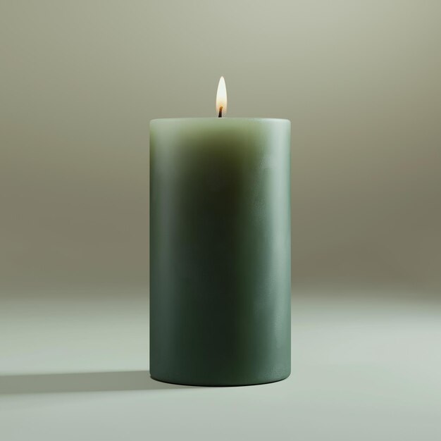 a green candle that is lit up with a white candle