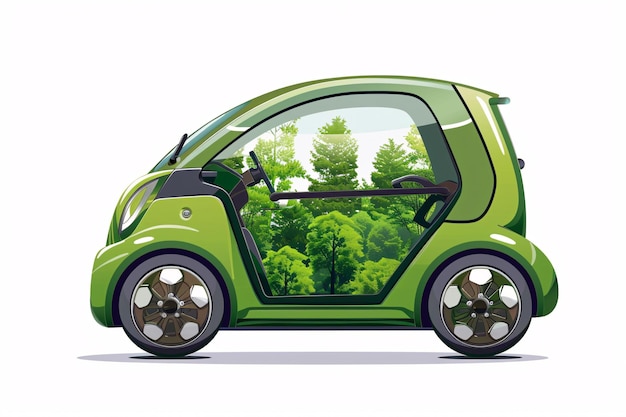 Photo a green car with trees in the background