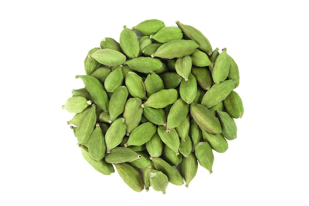 Green cardamom isolated on white background Dry cardamom spice Cardamom seeds macro shot