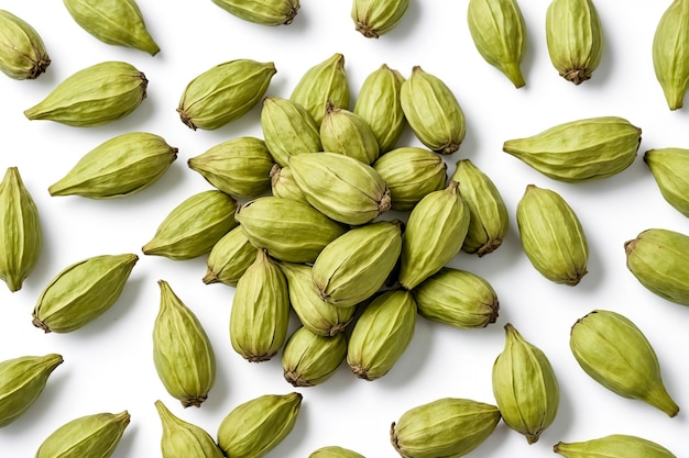 Green Cardamom Pods on White Background