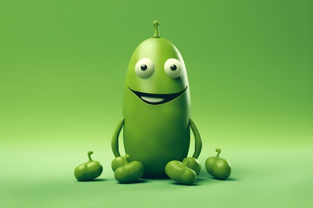 A green cartoon character with a green background