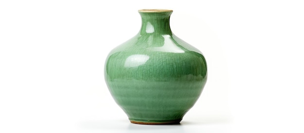 Green ceramic vase on a white background