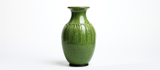 Green ceramic vase on a white background