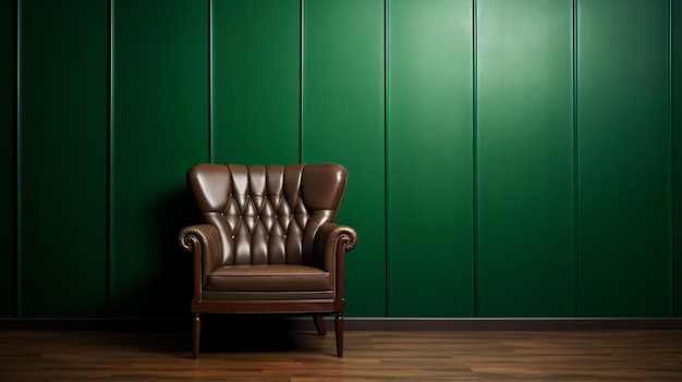 A green chair sitting next to a wall