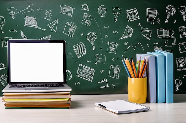 Photo a green chalkboard with a chalkboard with a chalkboard with a pencil and pencils on it