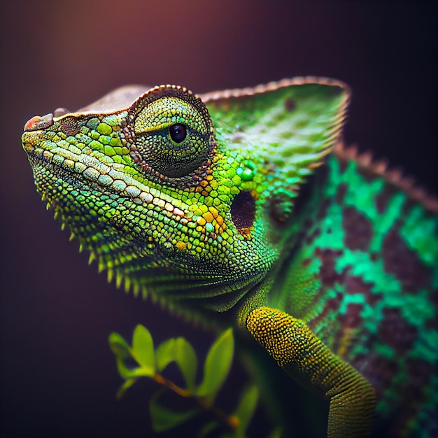 Green chameleon in the forest Generative AI