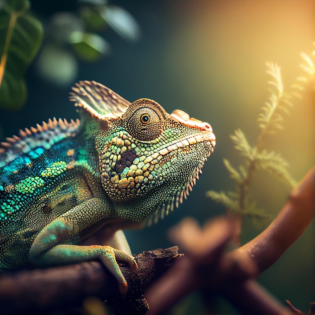 Green chameleon in the forest Generative AI