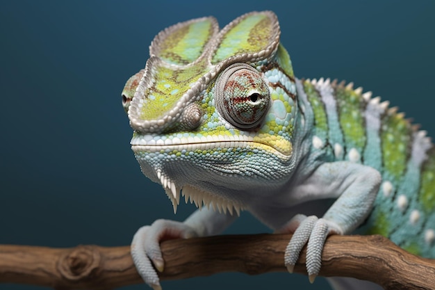 Green chameleon full of details animal