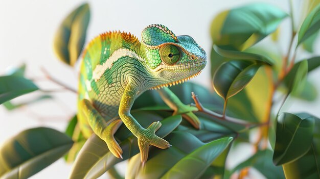 Green Chameleon on Lush Foliage