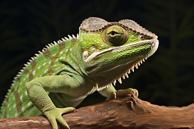 a green chamelon lizard sitting on a branch