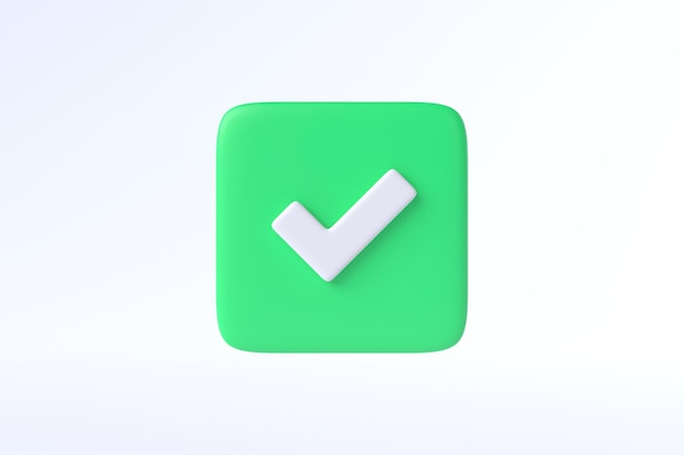 Green checkmark icon 3d render illustration