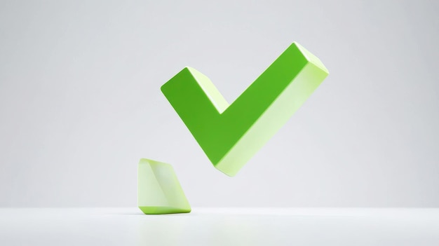 Photo green checkmark symbol on bright white background symbol of approval and completion