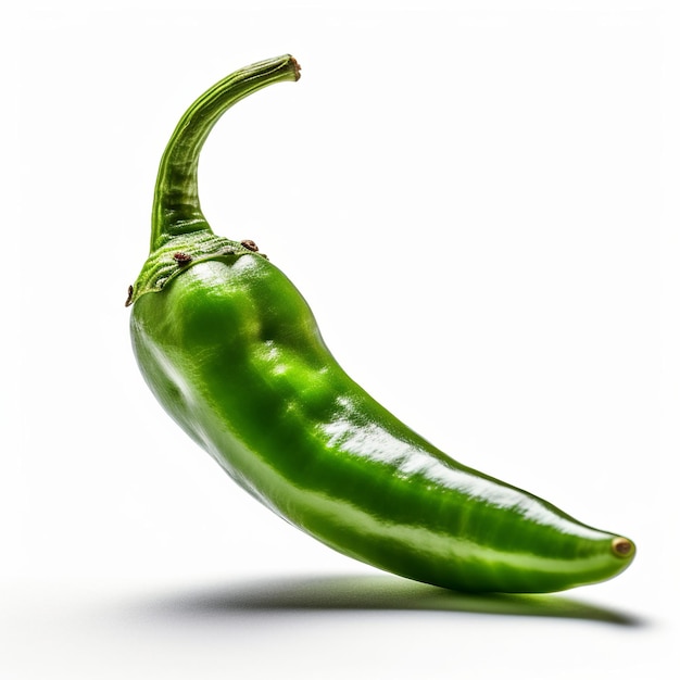 A green chili pepper on white background