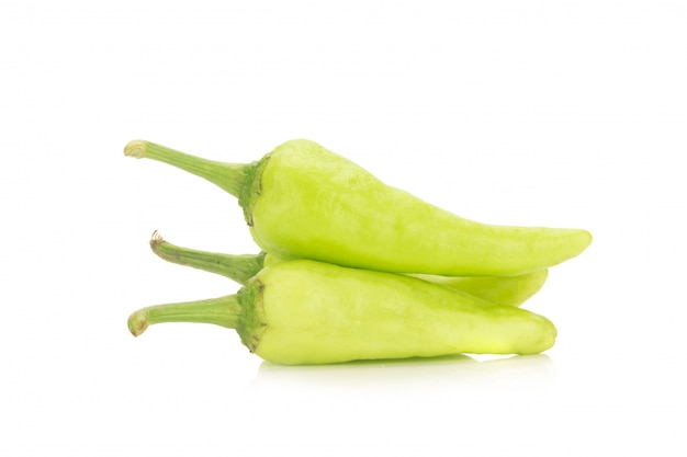 Green chili peppers isolated on white background