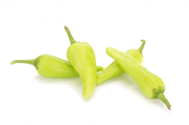 Green chili peppers isolated on white background