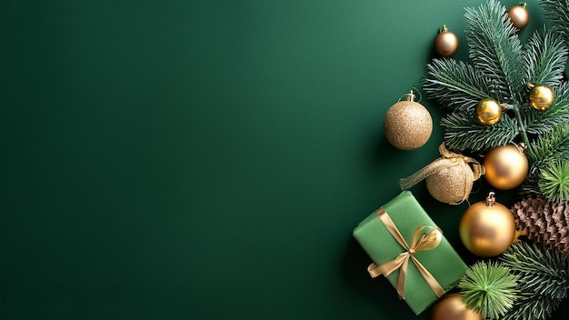 a green christmas tree with a green gift box on the table