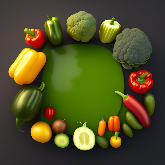 A green circle of vegetables with a green background that says the word on it