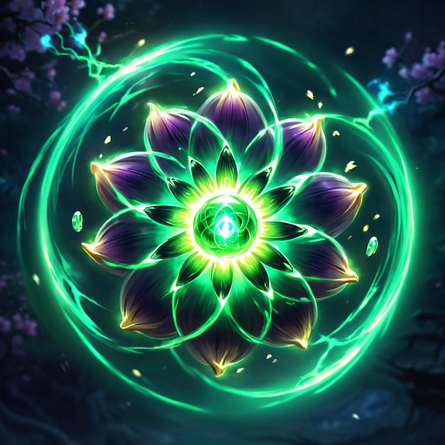 Photo a green circle with a green flower design on it