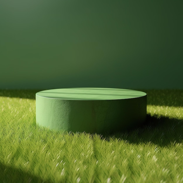 A green circle with a white base sits in the grass.