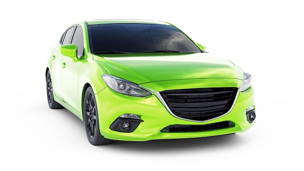 Green city car with blank surface for your creative design 3D rendering