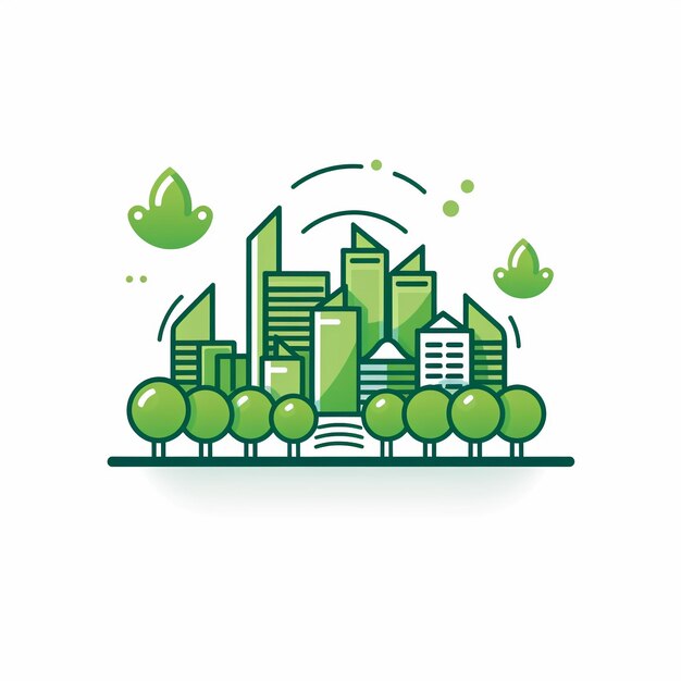 Green City Icon Sustainable Urban Living and Eco Friendly Architecture Logo Illustration