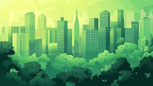 Photo a green city skyline with trees in the foreground