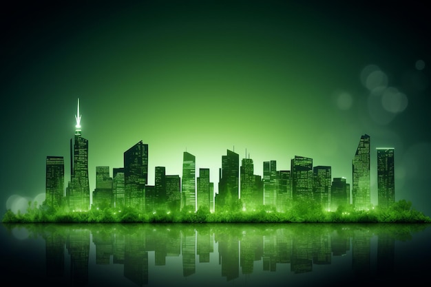 A green cityscape with a green background and the word " city " on the right.