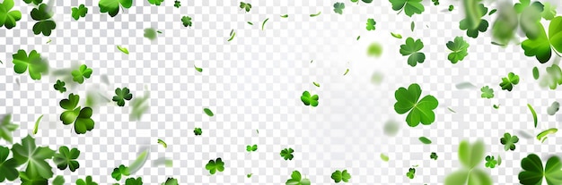 Green clover leaves flying on white background 3D illustration