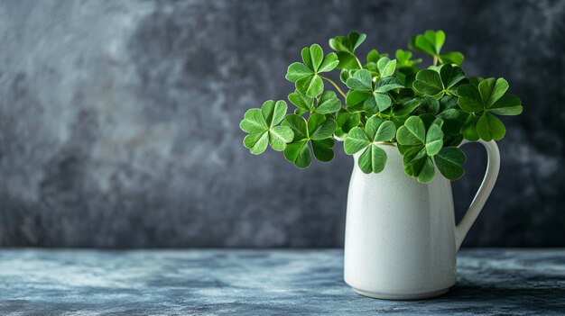 Photo green clover leaves in white jug symbol of st patricks day