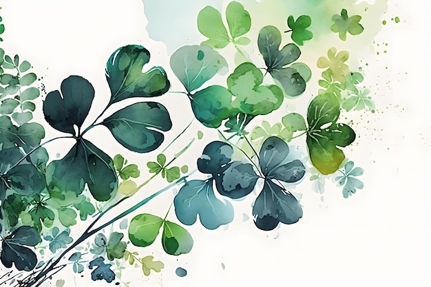 A green clover wallpaper with a watercolor background.