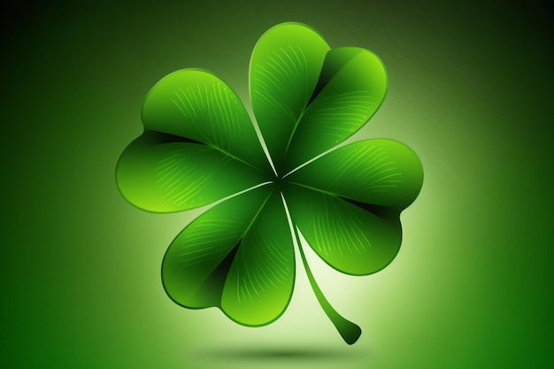 A green clover with four leaves on a green background.