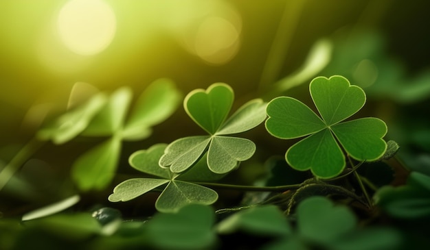 a green clover with a heart shaped leaf in the background