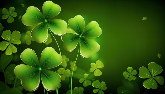 Green clovers on a green background