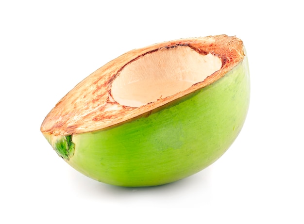 Green coconut with drops of water isolated