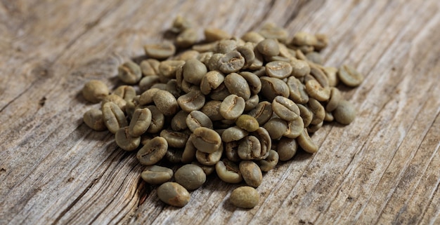 Green coffee beans heap