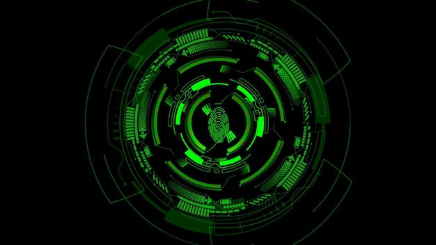 Green color digital technology HUD elements and fingerprint Scanning lock system illustration background