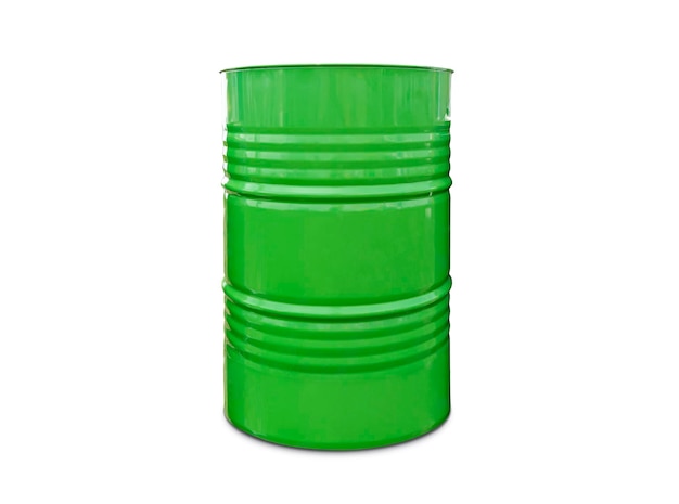 Green color metal oil barrel isolated on background