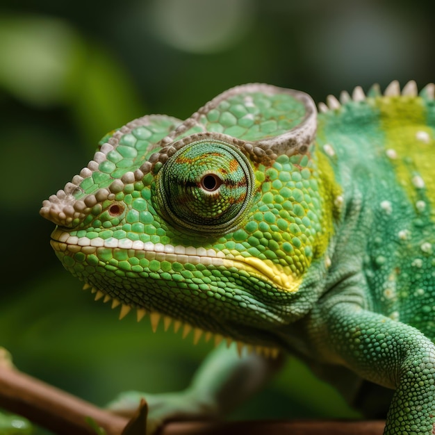 Green colored chameleon close up Generative AI