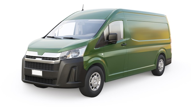 Green commercial van for transporting small loads in the city on a white background Blank body for your design 3d illustration