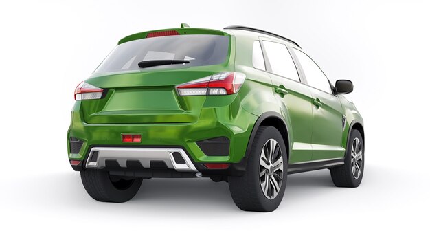 Green compact urban SUV on a white uniform background with a blank body for your design 3d rendering