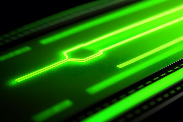 a green computer screen with a green light on it