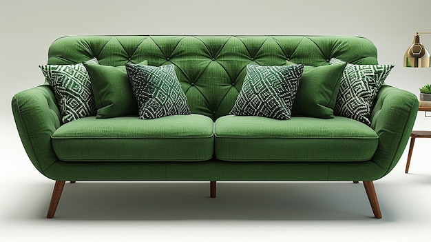 a green couch with a green pillow on it