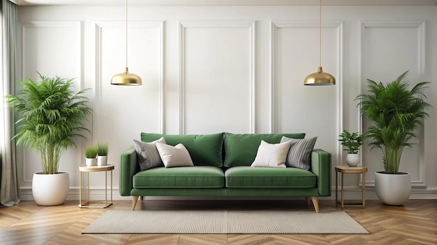 a green couch with a green sofa and a green lampshade