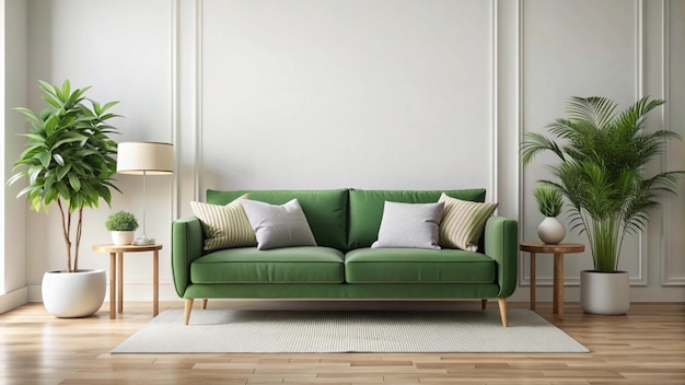 a green couch with pillows and a green sofa with a green sofa