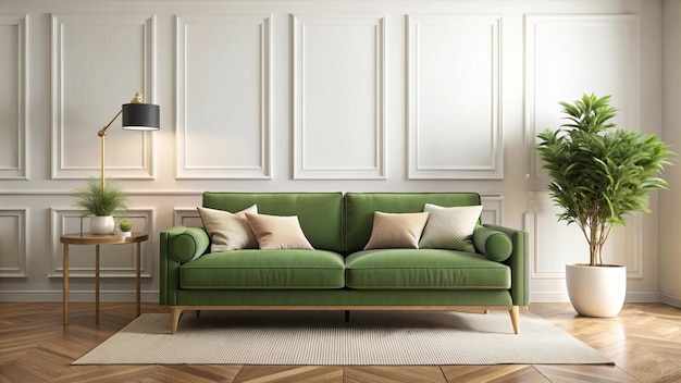 a green couch with pillows on it and a green couch with pillows on it